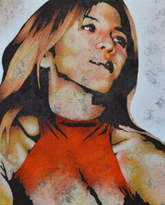 Emiliano-Stella-Michela-street-art-informal-art-portrait-tecnica-mista-su-tessuto-incollato-su-legno-40x50cm-2024